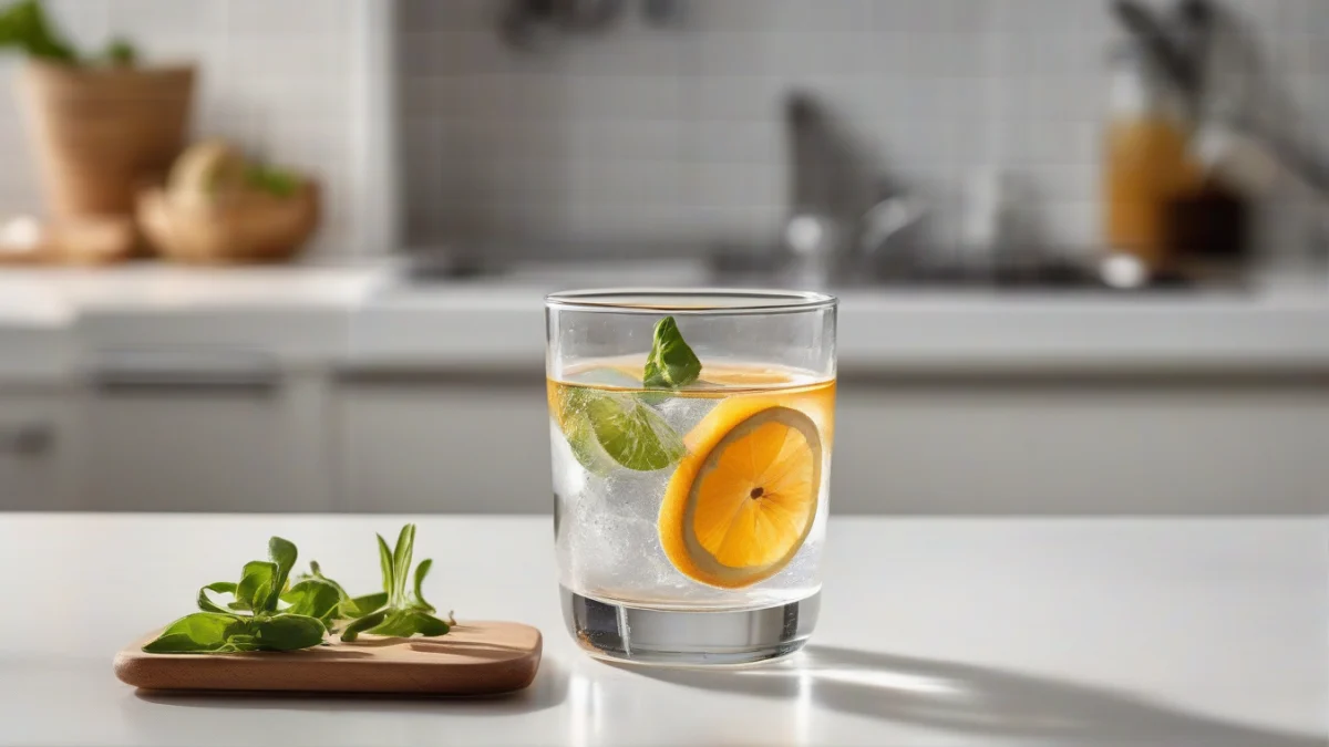 a transparent glass filled with clear tap water on a white countertop
