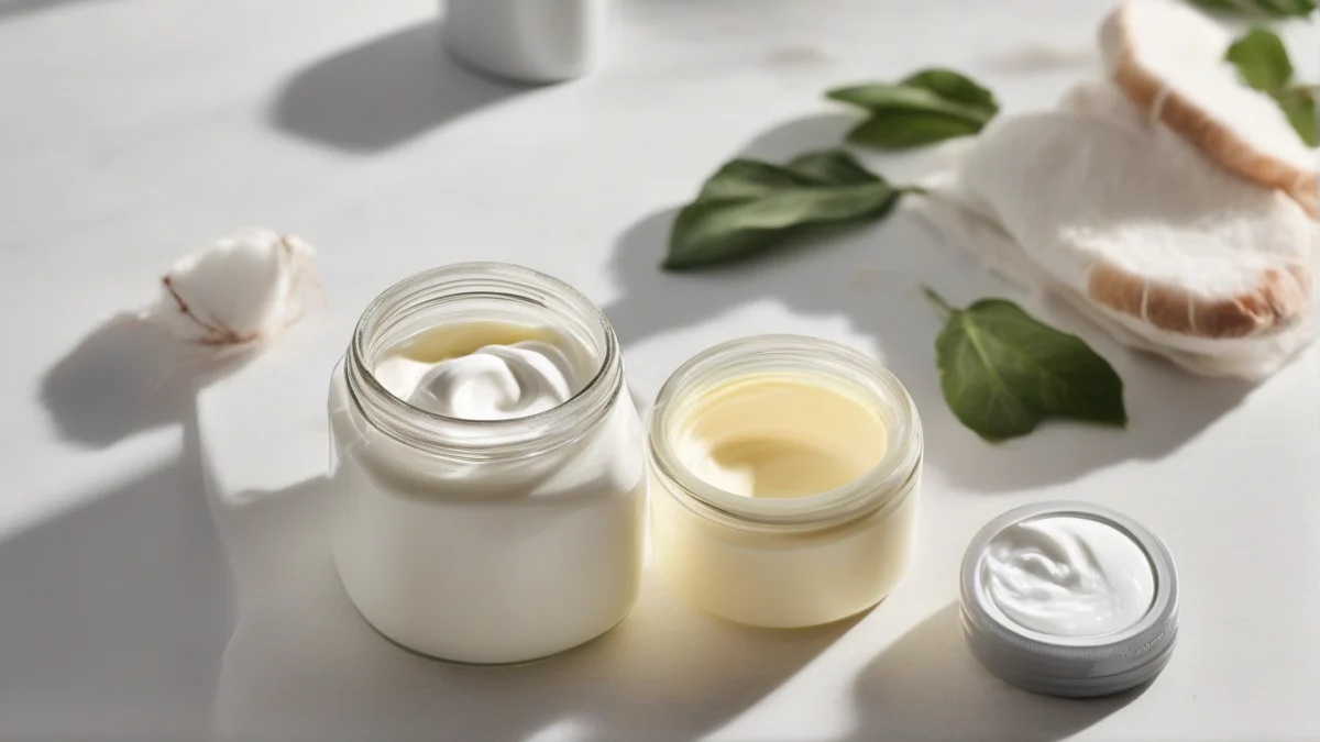 small jar of antifungal cream with cotton pad on white surface