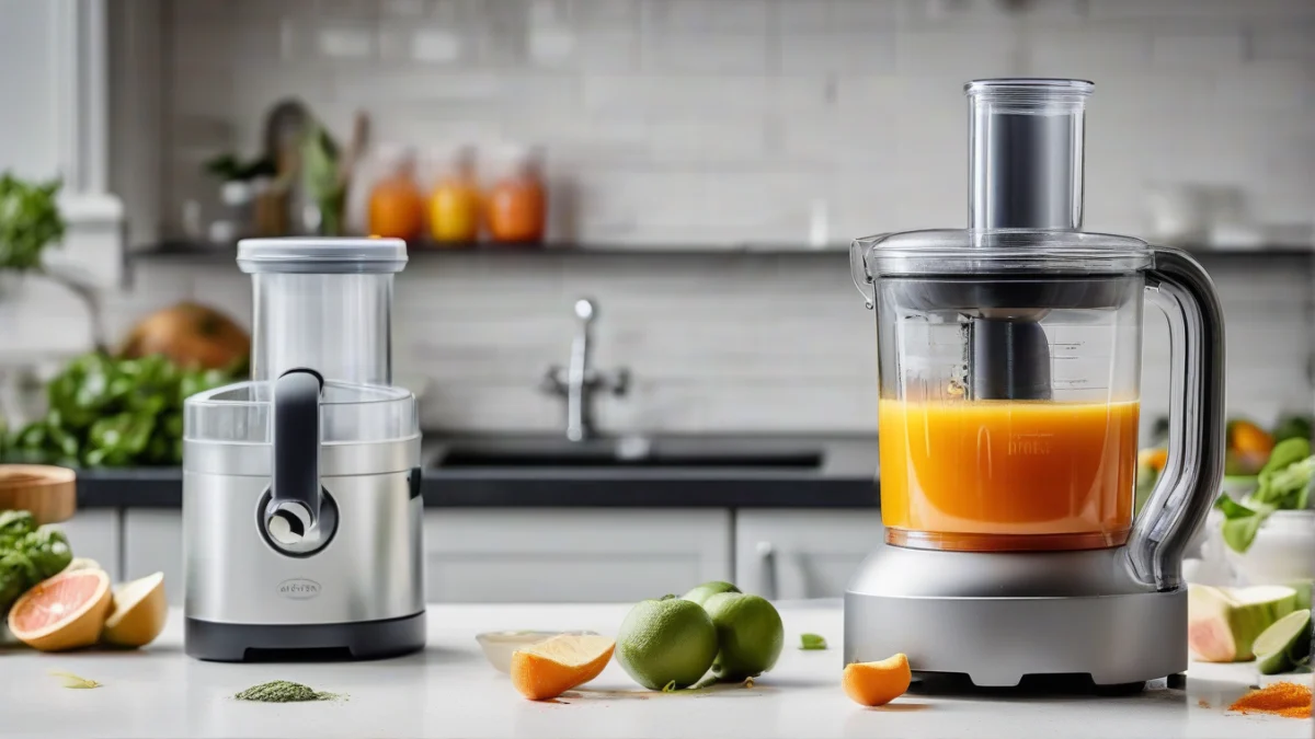 fully removable parts of a cold press juicer laid out for cleaning