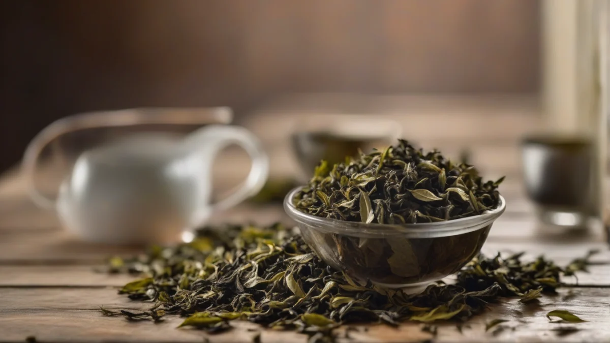 close-up of tea leaves showing fuzzy white and green mold spots